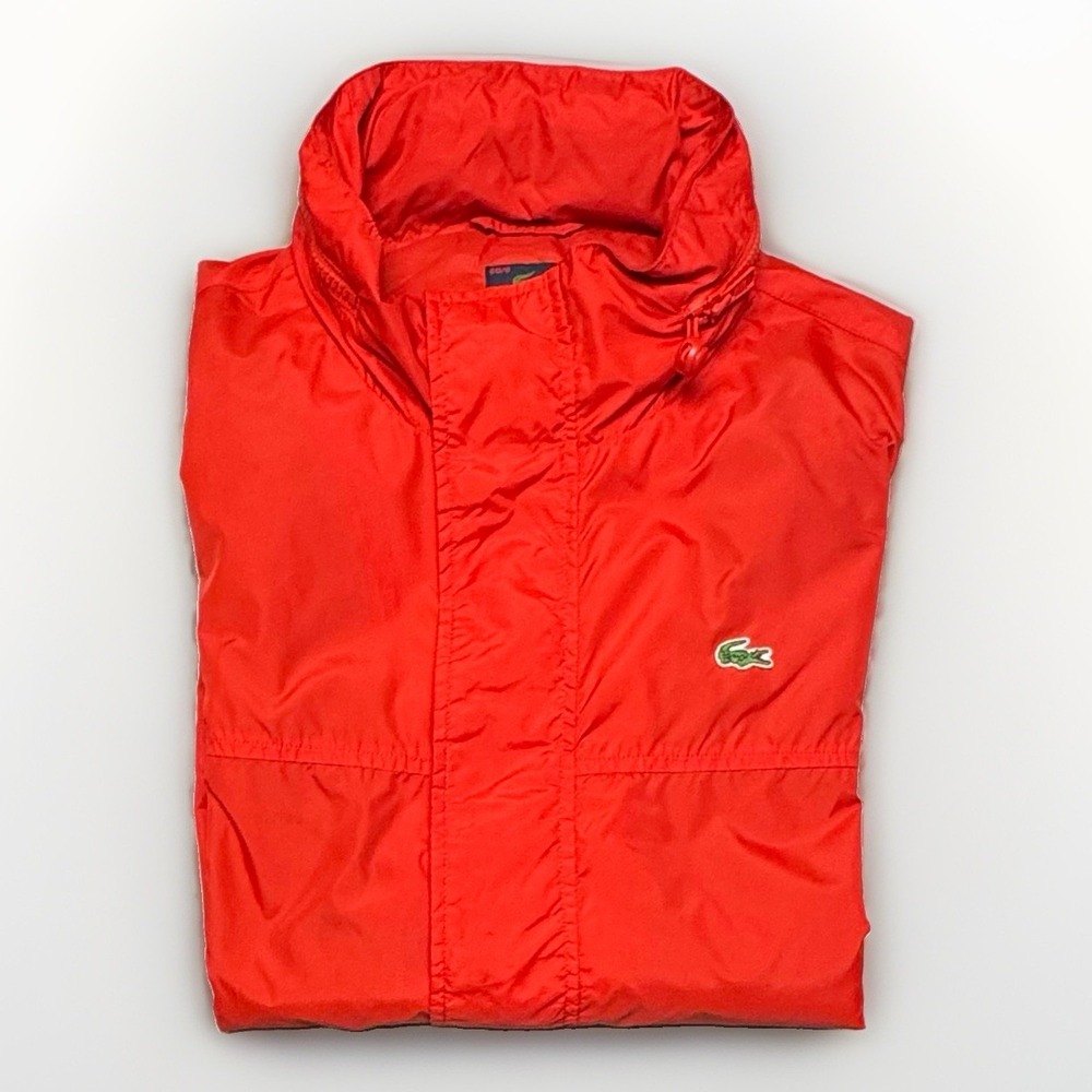 Lacoste Red Windbreaker Jacket Men's 2XL Size 60/8 Packable Hood Rainproof